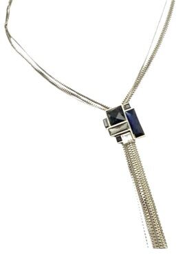 WHBM Lariat Style Multi Color Crystal Charm Necklace Blue Black Silver
